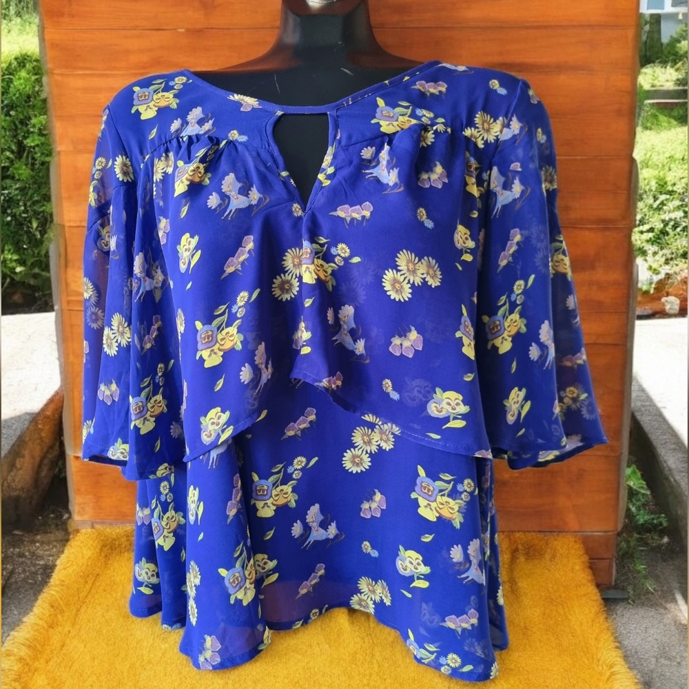 DISNEY Alice In Wonderland Flowy Layered 70th Anniversary Blouse